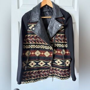 Zara real genuine leather and aztec ethnic pattern jacket size medium